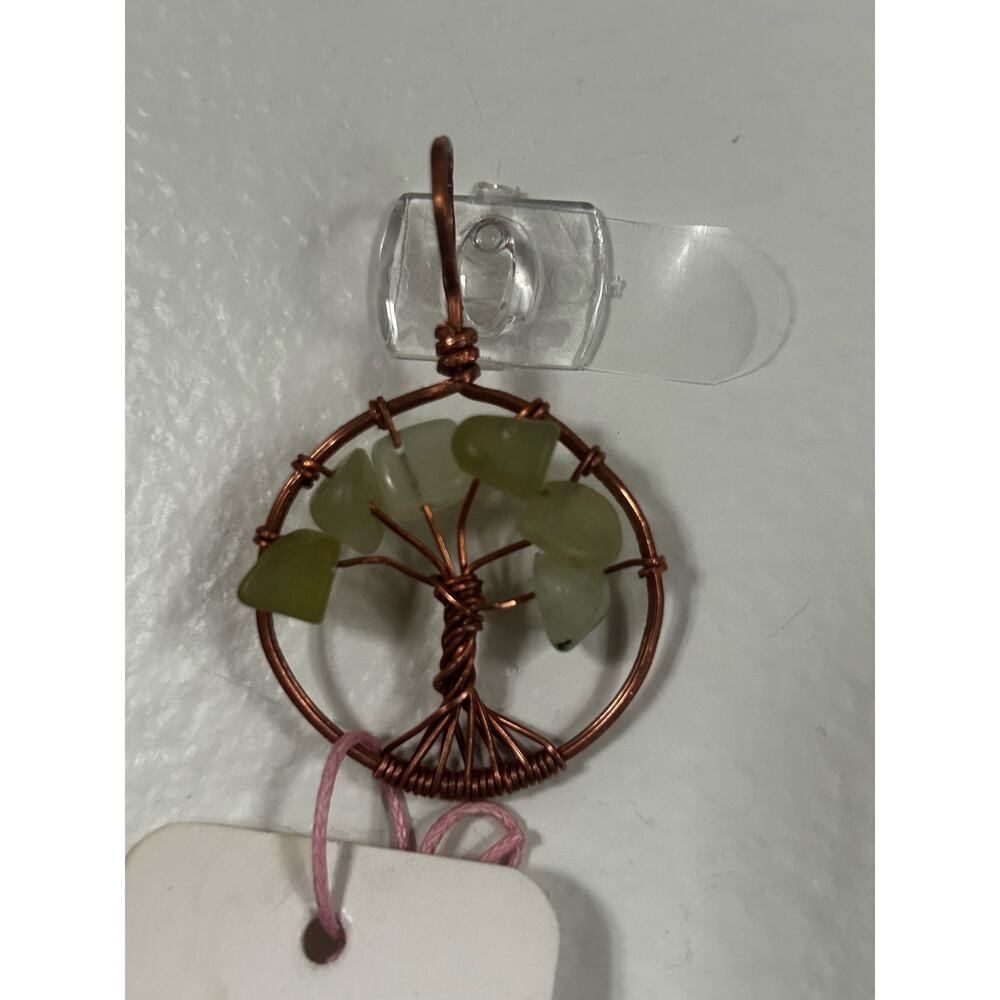 Handmade Copper and Serpentine Crystal Tree of life 3.5x2” Wall Decor